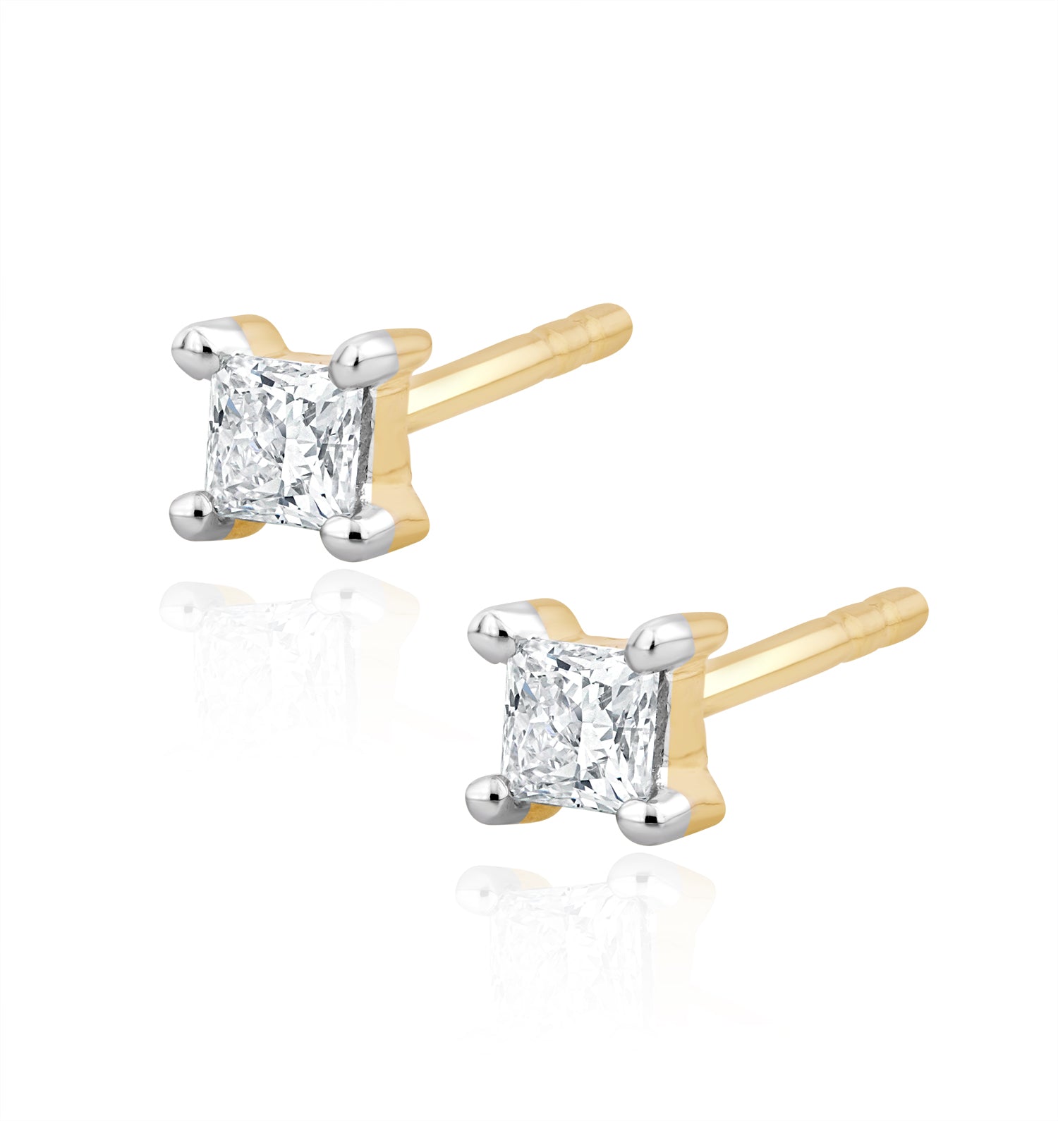 Princess Cut Lab Diamond Stud Earrings 0.20ct in 9K Gold